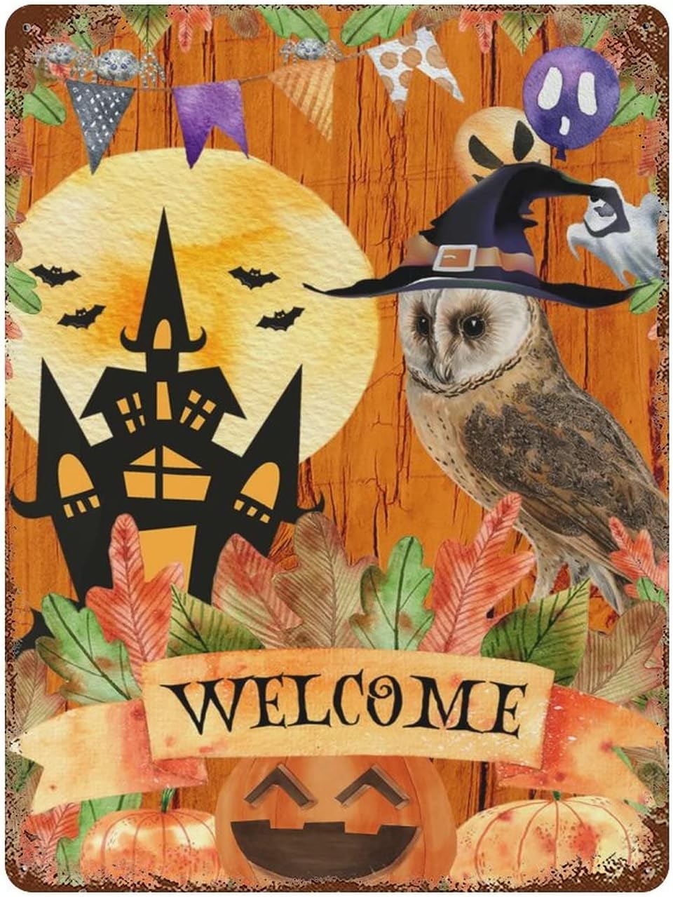Outdoor Hunting House - Vintage Halloween Metal Tin Sign Welcome